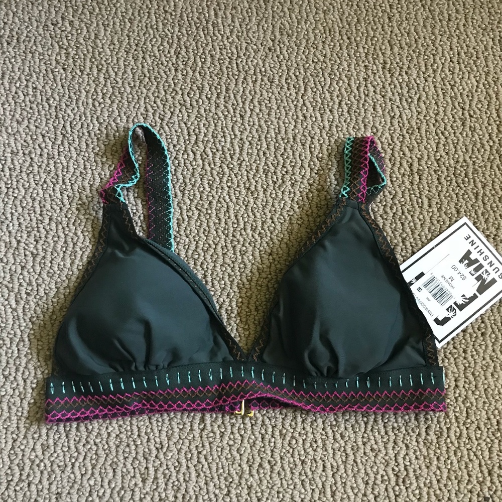 NWT California Sunshine Army Green Bikini Top